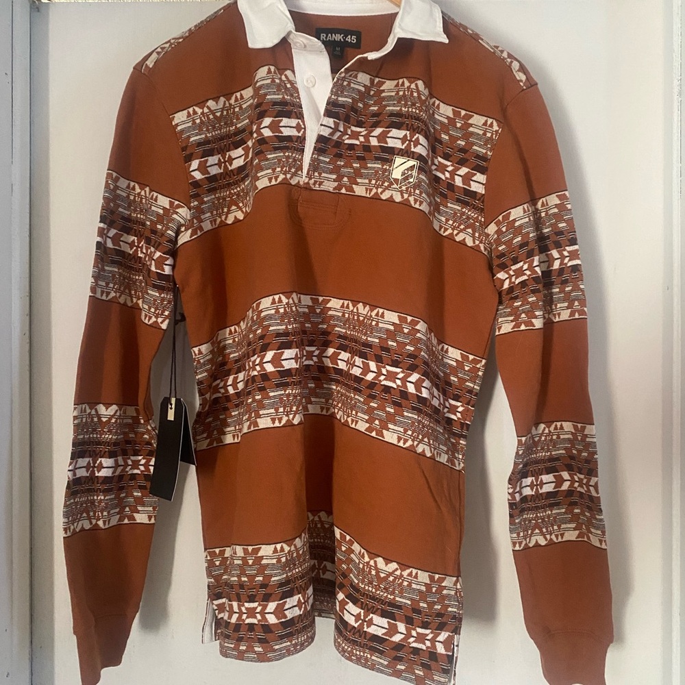 Men's Rust Patterned Button Down Shirt NWT - image 2